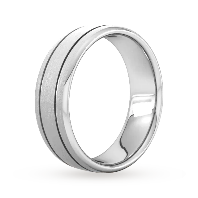 For Him 7mm Flat Court Heavy Matt Finish With Double Grooves Wedding Ring In Platinum detail 2