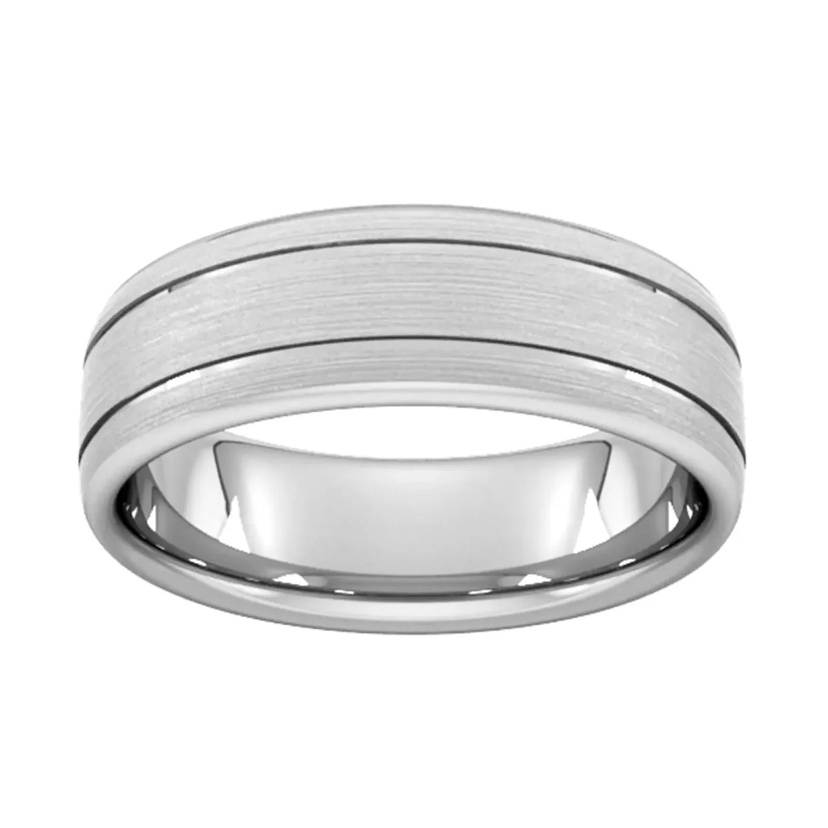 For Him 7mm Flat Court Heavy Matt Finish With Double Grooves Wedding Ring In Platinum
