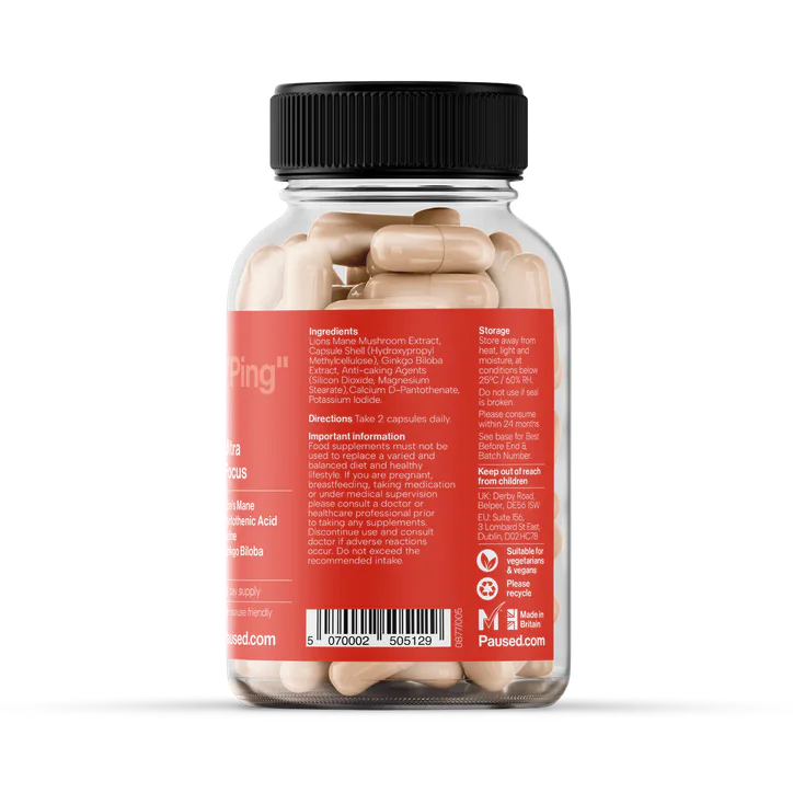 Paused Lions Mane Ultra Focus 60 Capsules, additional product view 3
