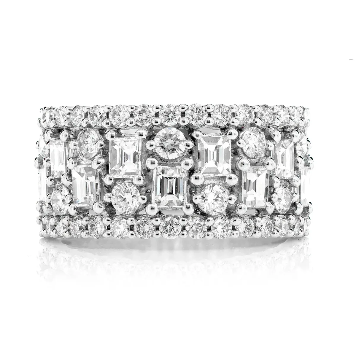 For Him Baguette and Round Pattern Border Diamond Band Ring