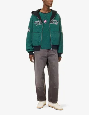 TWOJEYS Vintage Varsity Cheetah Zip Cotton-Jersey Hoody detail 2