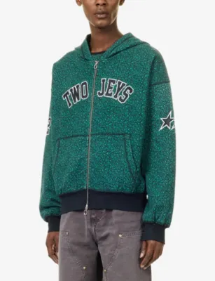 TWOJEYS Vintage Varsity Cheetah Zip Cotton-Jersey Hoody detail 3