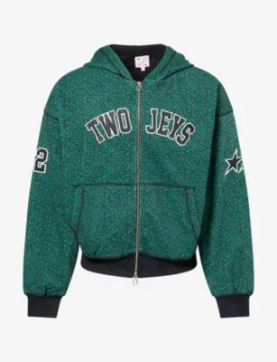 TWOJEYS Vintage Varsity Cheetah Zip Cotton-Jersey Hoody