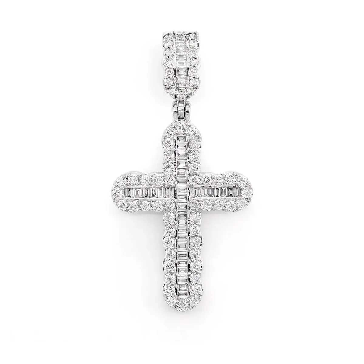For Him Round and Baguette Diamond Cross Pendant in White Gold / VS / Natural Diamond – Pendant