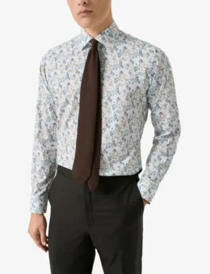 ETON Floral-Print Slim-Fit Cotton-Twill Shirt - 13.75 detail 2