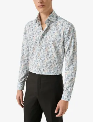 ETON Floral-Print Slim-Fit Cotton-Twill Shirt - 13.75 detail 3