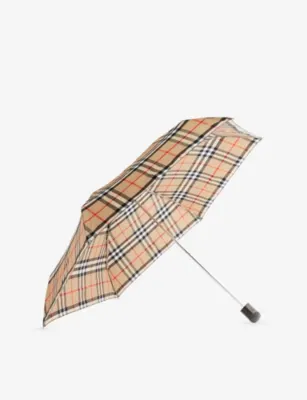 BURBERRY Checked Folding Compact Umbrella in Sand Ip Check, additional product view 3