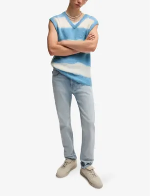 HUGO Striped V-neck knitted vest in LIGHT/PASTEL BLUE, additional product view 2