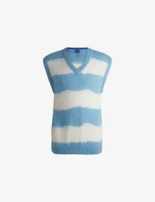 HUGO Striped V-neck knitted vest in LIGHT/PASTEL BLUE – Mens | Knitwear | Jumpers