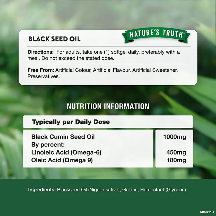 Nature's Truth Black Seed Oil 1000mg Cold Pressed - 60 Softgels detail 3