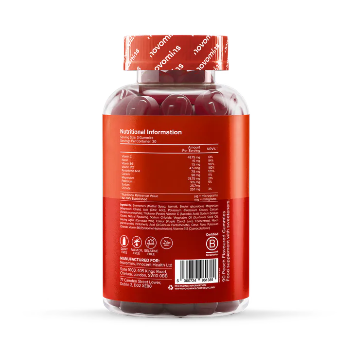 Novomins Hydration Electrolyte Gummies - 30 servings Peach 90 Gummies, additional product view 2