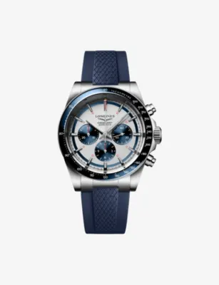 LONGINES L3.835.4.98.9 Conquest Chronograph Ceramic Bezel Blue Stainless-Steel Automatic Watch in STAINLESS STEEL – Jewellery & Watches | Mens luxury watches