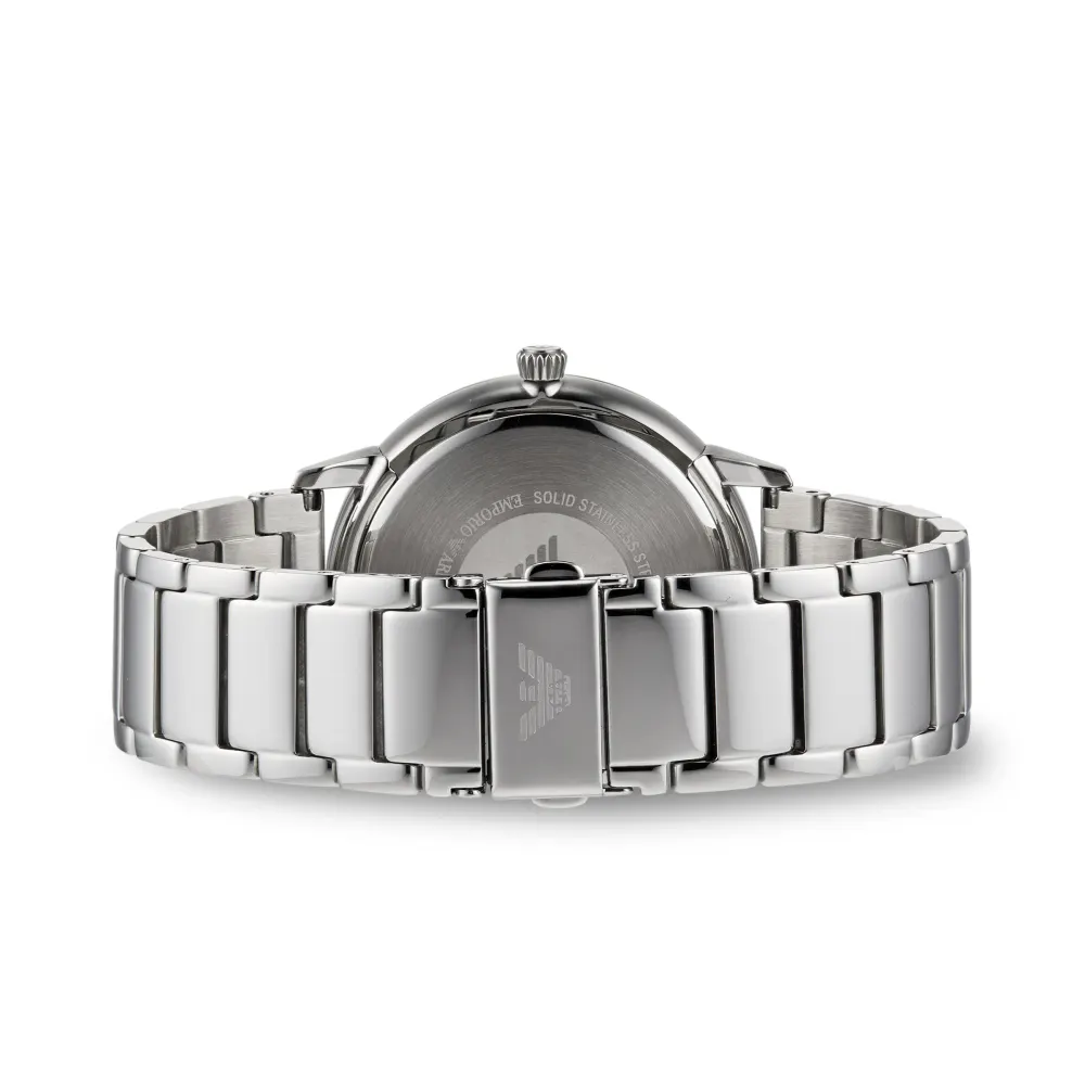 Emporio Armani Mens Date Stainless Steel Bracelet Strap Watch, Silver/Blue detail 3