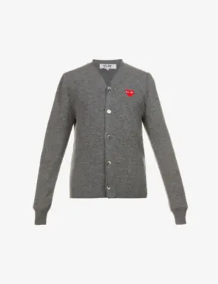 COMME DES GARCONS PLAY Heart-embroidered wool cardigan - GREY