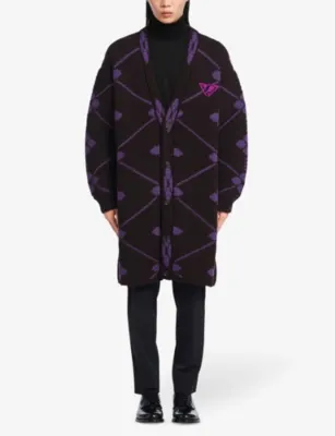PRADA Oversized jacquard-knit wool cardigan detail 2