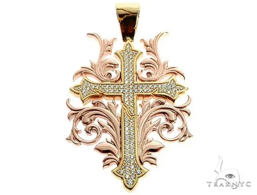 RINA - For Him FACTORY Black Ink Crew 14k Two Tone Diamond Filigree Cross Pendant 64746 – Pendant