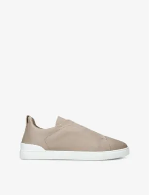 ZEGNA Triple Stitch Secondskin Shearling Leather Low-Top Trainers - EUR 42.5 / 8.5 UK MEN in GREY MID – Mens | Trainers | Slip on trainers