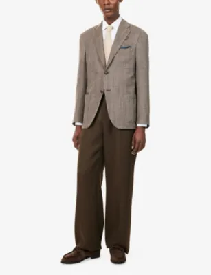 CORNELIANI Herringbone Single-Breasted Wool and Silk-Blend Jacket detail 2