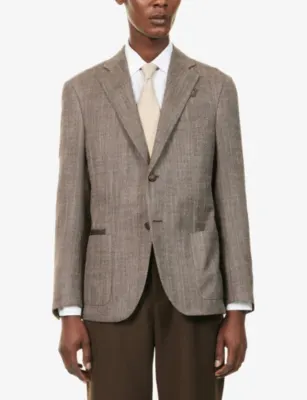 CORNELIANI Herringbone Single-Breasted Wool and Silk-Blend Jacket detail 3