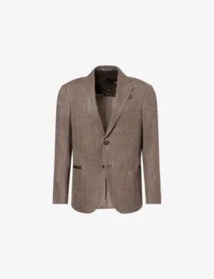 CORNELIANI Herringbone Single-Breasted Wool and Silk-Blend Jacket