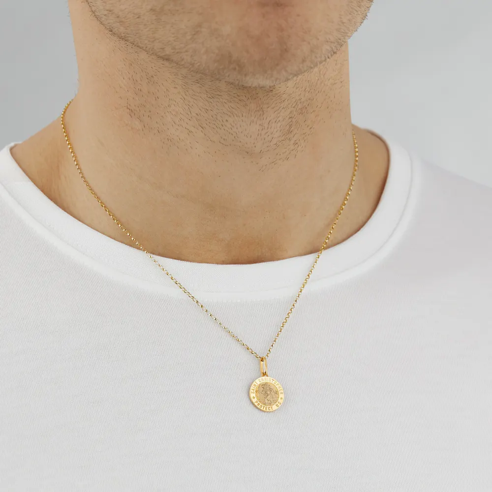For Him 9ct Yellow Gold Double Sided St Christopher Pendant detail 2