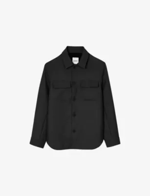 SANDRO Patch-pocket relaxed-fit woven overshirt - Noir / Gris detail 2