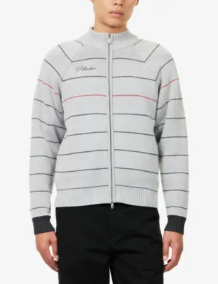 PELLADOR Striped Embroidered-Logo Cotton Cardigan detail 3