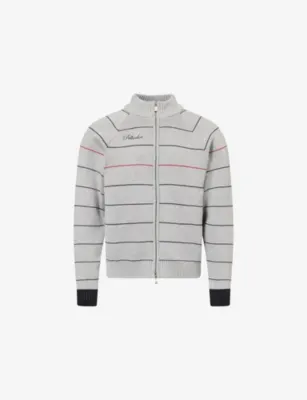 PELLADOR Striped Embroidered-Logo Cotton Cardigan