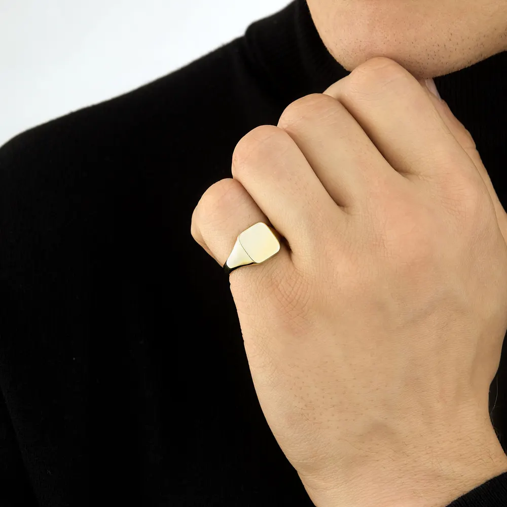 For Him 9ct Yellow Gold Large Cushion Signet Ring detail 2