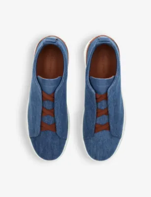 ZEGNA Triple Stitch contrast-sole denim low-top trainer - EUR 40 / 6 UK MEN in Blue, additional product view 2