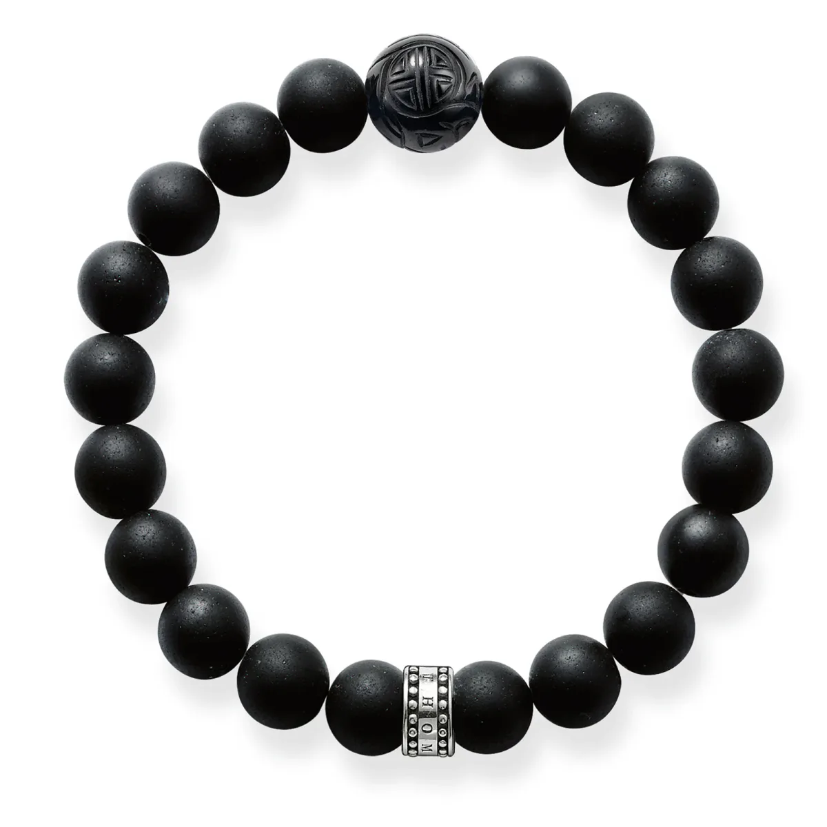Thomas Sabo Mens Sterling Silver Obsidian Bead 19cm Bracelet