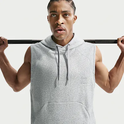 Nike N.A.C. Men's Dri-FIT Fleece Sleeveless Training Hoodie - Light Smoke Grey/Heather/Light Smoke Grey