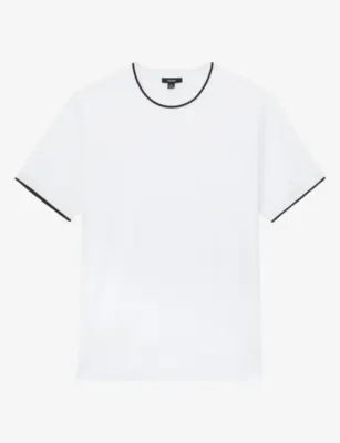 REISS Ainsley Contrast-Tipping Short-Sleeve Cotton T-Shirt - Light Sage Green detail 2