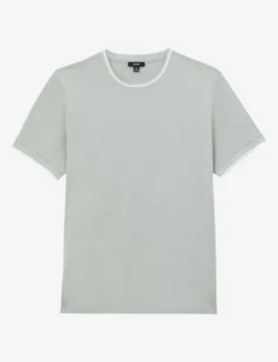 REISS Ainsley Contrast-Tipping Short-Sleeve Cotton T-Shirt - Light Sage Green detail 3