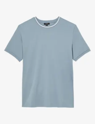 REISS Ainsley Contrast-Tipping Short-Sleeve Cotton T-Shirt - Light Sage Green
