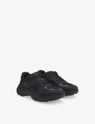 HUGO Brand-Debossed Mesh and Faux-Leather Low-Top Trainers - EUR 46 / 12 UK MEN in BLACK, additional product view 3