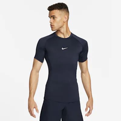 Nike Pro Men's Dri-FIT Tight Short-Sleeve Fitness Top - Obsidian/White