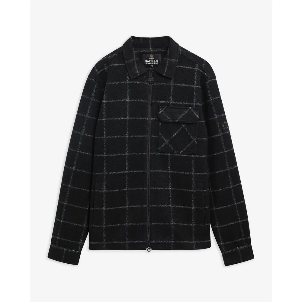 Barbour International Men's Payne Fleece Wool Overshirt in Black BK11, additional product view 2