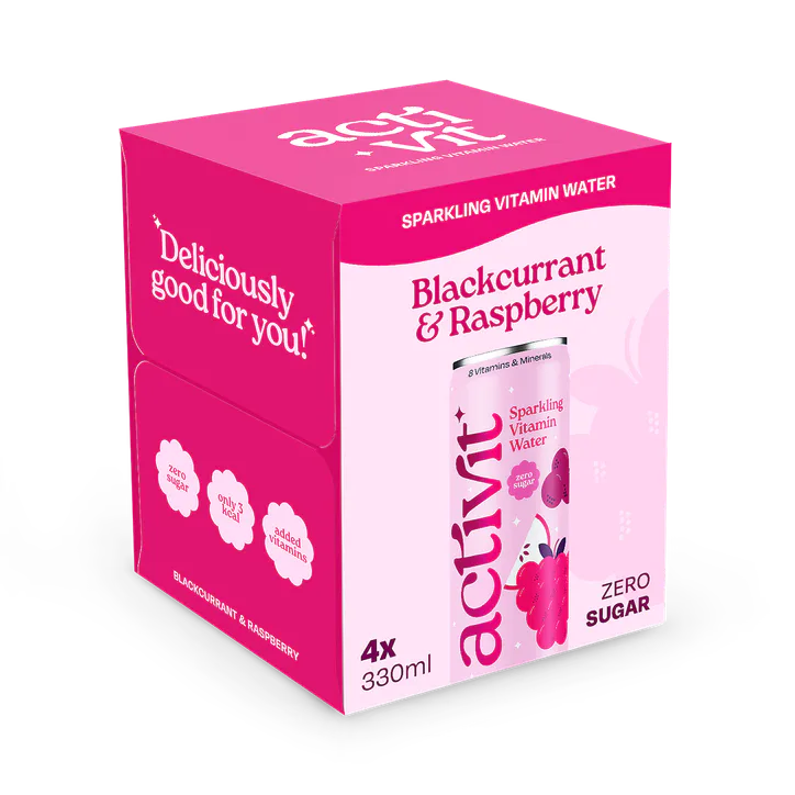 Activit Sparkling Vitamin Water Blackcurrant & Raspberry 4 x 330 ml