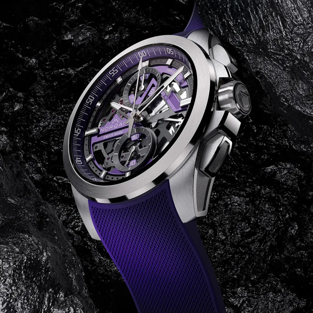NORQAIN Independence Skeleton Chrono Purple 42mm in Purple, additional product view 3