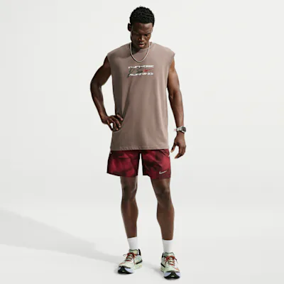 Nike Miler Men's Dri-FIT 7" Brief-Lined Printed Running Shorts - Light Crimson