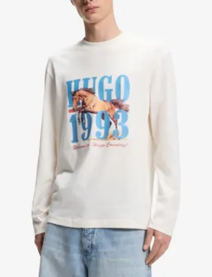 HUGO Branded-Print Long-Sleeved Cotton-Jersey T-Shirt detail 3