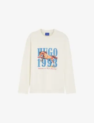 HUGO Branded-Print Long-Sleeved Cotton-Jersey T-Shirt