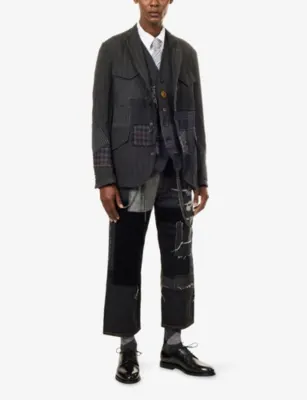 JUNYA WATANABE Selvedge Patchwork Cropped Denim Jeans in BLACK X MIX, additional product view 2