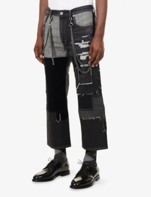 JUNYA WATANABE Selvedge Patchwork Cropped Denim Jeans in BLACK X MIX, additional product view 3