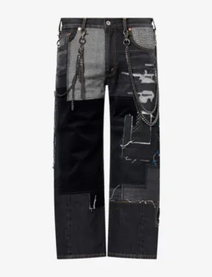 JUNYA WATANABE Selvedge Patchwork Cropped Denim Jeans in BLACK X MIX – Mens | Jeans | Straight Leg