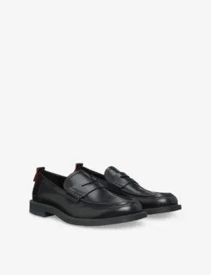 HUGO Penny-Detail Leather Loafers - EUR 42 / 8 UK MEN in BLACK, additional product view 3