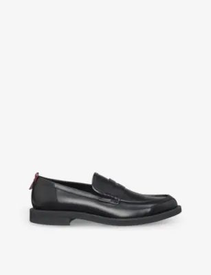 HUGO Penny-Detail Leather Loafers - EUR 42 / 8 UK MEN in BLACK – Mens | Loafers