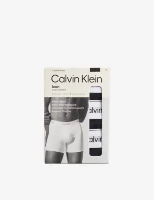 CALVIN KLEIN Icon Logo-Waistband Pack Of Three Stretch-Cotton Boxer Briefs