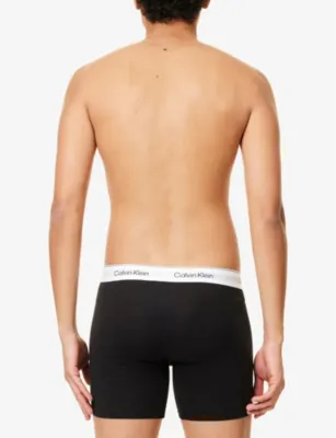 CALVIN KLEIN Icon Logo-Waistband Pack Of Three Stretch-Cotton Boxer Briefs detail 3